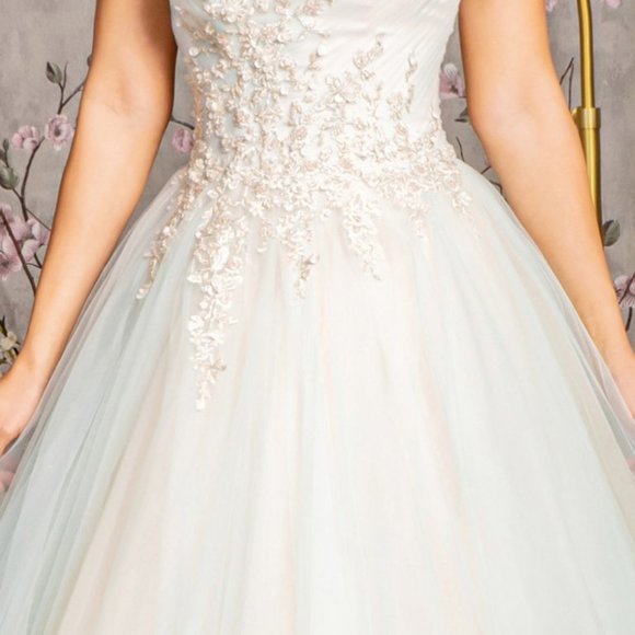 NEW LONG FORMAL SLEEVELESS STRAPLESS MESH BALL GOWN WITH LACE UP BACK GL3244 - Picture 6 of 12